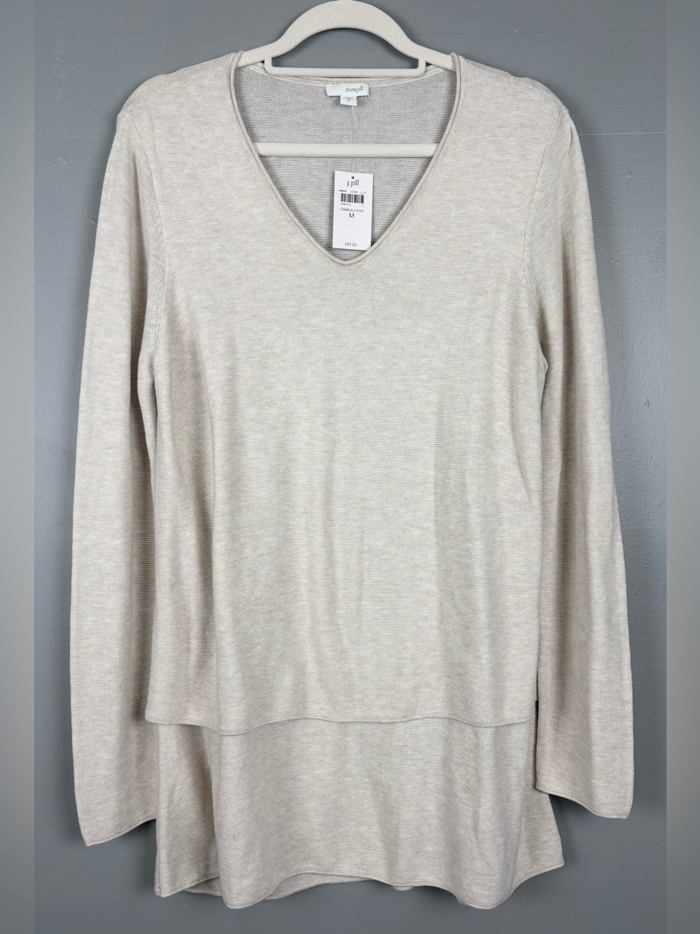 J. Jill Pure Jill Cotton Modal Oatmeal Long line Lagenlook Lightweight Sweater